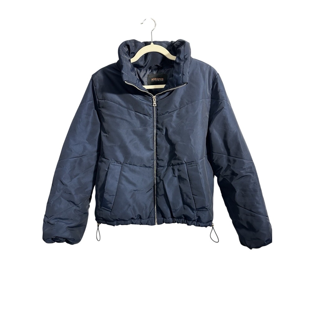 Ambiance Outerwear Women's S Navy Blue Puffer Zip Up Coat Jacket | SKU 0541
